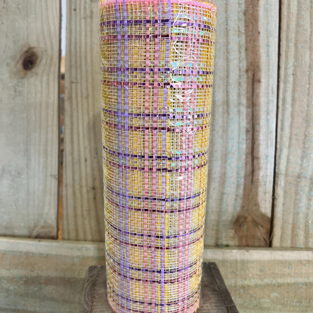 10" x 10Y pastel vertical stripe mesh , wreath making supplies, Easter design materials, RE1368HN - MBcraftssupplyco