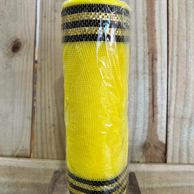 10" x 10Y yellow tinsel boarder stripe mesh , wreath making supplies, bee design materials, RY8503F4 - MBcraftssupplyco