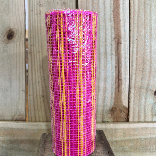 10" x 10Y yellow and pink wide stripe mesh , wreath making supplies, summer design materials, RE8902WM - MBcraftssupplyco