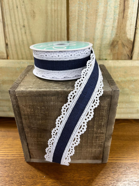 1.5" x 10Y navy blue scallop edge Wired Ribbon, wreath making supplies, summer ribbon, nautical ribbon, RGA154119 - MBcraftssupplyco