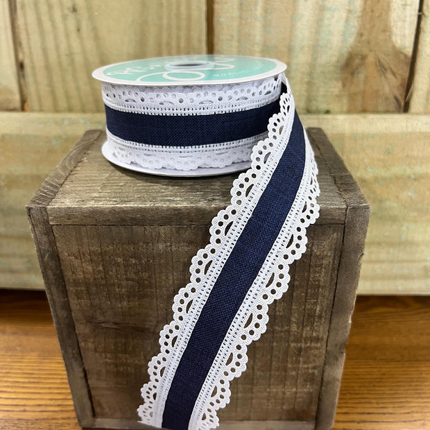 1.5" x 10Y navy blue scallop edge Wired Ribbon, wreath making supplies, summer ribbon, nautical ribbon, RGA154119 - MBcraftssupplyco