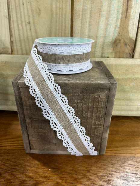 1.5" x 10Y tan scallop edge Wired Ribbon, wreath making supplies, everyday ribbon, nautical ribbon, RGA154101 - MBcraftssupplyco