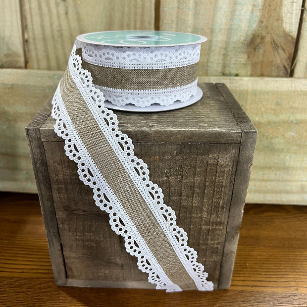 1.5" x 10Y tan scallop edge Wired Ribbon, wreath making supplies, everyday ribbon, nautical ribbon, RGA154101 - MBcraftssupplyco