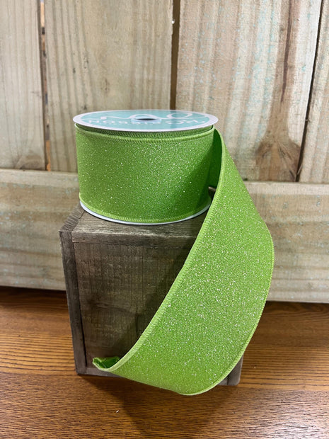2.5" x 10Y lime green glitter Wired Ribbon, wreath making supplies, summer ribbon, spring ribbon, RGE1790LT - MBcraftssupplyco