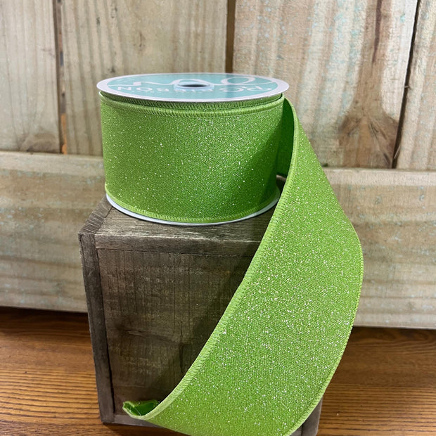 2.5" x 10Y lime green glitter Wired Ribbon, wreath making supplies, summer ribbon, spring ribbon, RGE1790LT - MBcraftssupplyco