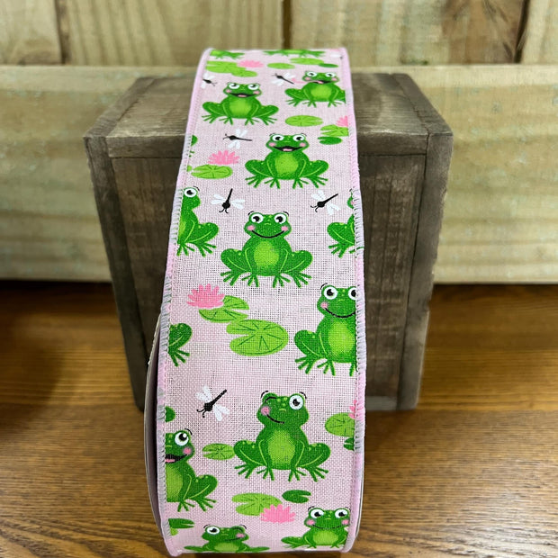 2.5" x 10Y pink frog Wired Ribbon, wreath making supplies, summer ribbon, spring ribbon, RGC120915 - MBcraftssupplyco