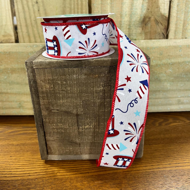 1.5" x 10Y patriotic Uncle Sam hats Wired Ribbon, wreath making supplies, Patriotic ribbon, RGC116727 - MBcraftssupplyco