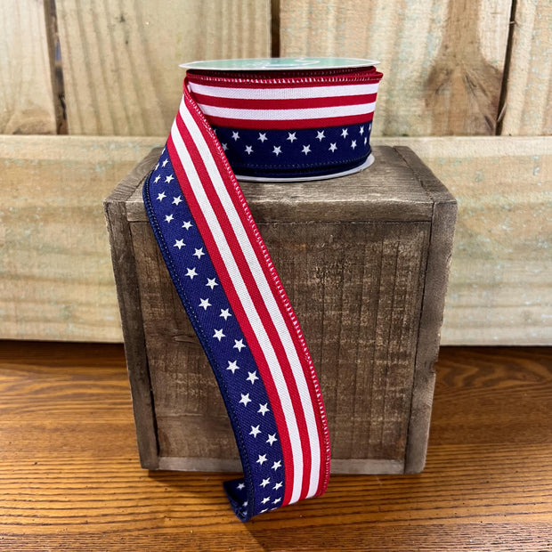 1.5" x 10Y patriotic Stars and Stripes Wired Ribbon, wreath making supplies, Patriotic ribbon, RGC13047J - MBcraftssupplyco