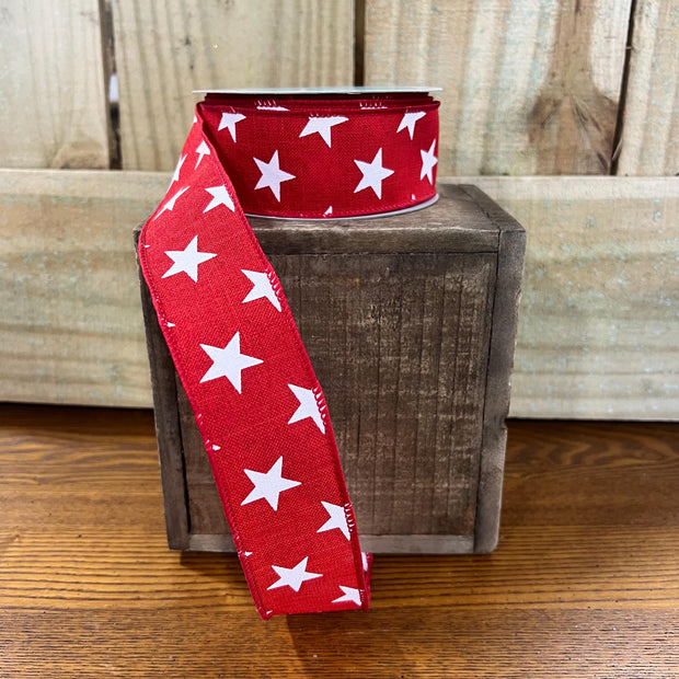 1.5" x 10Y red patriotic Stars Wired Ribbon, wreath making supplies, Patriotic ribbon, RGA111224* - MBcraftssupplyco