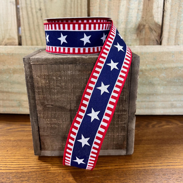 1.5" x 10Y patriotic bold Stars and Stripes Wired Ribbon, wreath making supplies, Patriotic ribbon, RG0172027 - MBcraftssupplyco