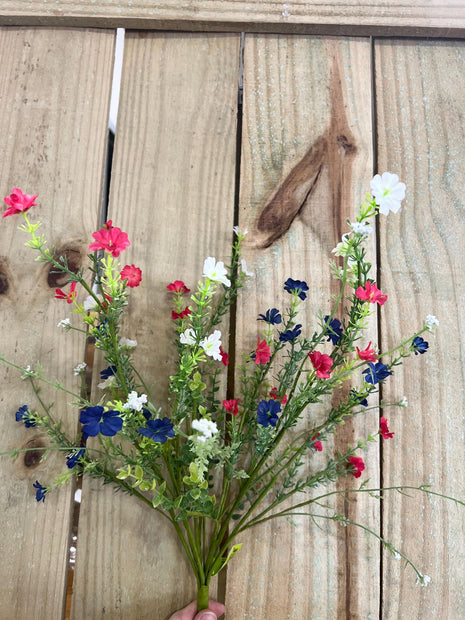 21" patriotic wild flower bush, wreath embellishment, patriotic floral, 63763RWB - MBcraftssupplyco