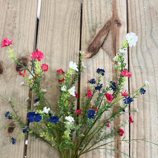 21" patriotic wild flower bush, wreath embellishment, patriotic floral, 63763RWB - MBcraftssupplyco