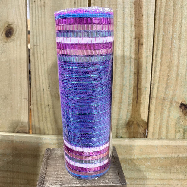 10" x 10Y blue purple and pink tinsel boarder stripe mesh , wreath making supplies, spring design materials, RY8515HY - MBcraftssupplyco
