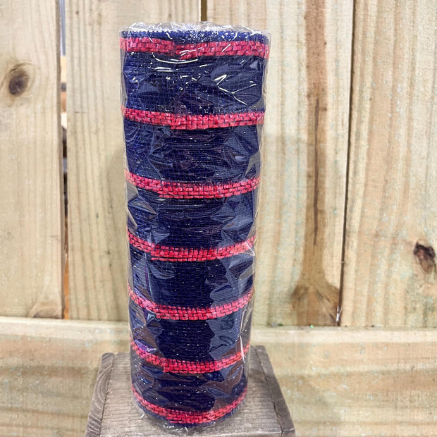 10" x 10Y Navy blue and red stripe patriotic mesh , wreath making supplies, wreath design materials, RE8903HW - MBcraftssupplyco