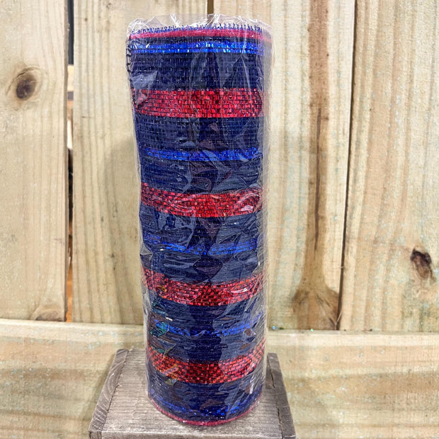 10" x 10Y Navy blue with red tinsel jute mesh , wreath making supplies, wreath design materials, RY8020HR - MBcraftssupplyco