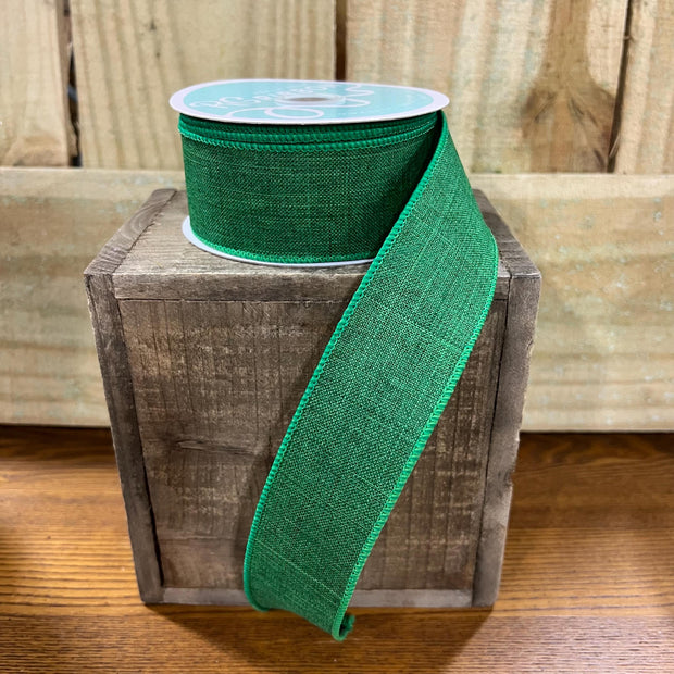 1.5" x 10Y emerald green canvas Wired Ribbon, wreath making supplies, summer ribbon, spring ribbon, RG127806 - MBcraftssupplyco