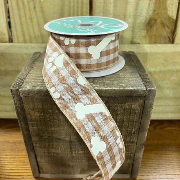 1.5" x 10Y dog bone Wired Ribbon, wreath making supplies, paw print ribbon, dog ribbon, RGF101204 - MBcraftssupplyco