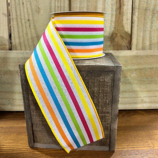 2.5" x 10Y Colorful stripe Wired Ribbon, wreath making supplies, spring ribbon, purple ribbon, RGF158527 - MBcraftssupplyco