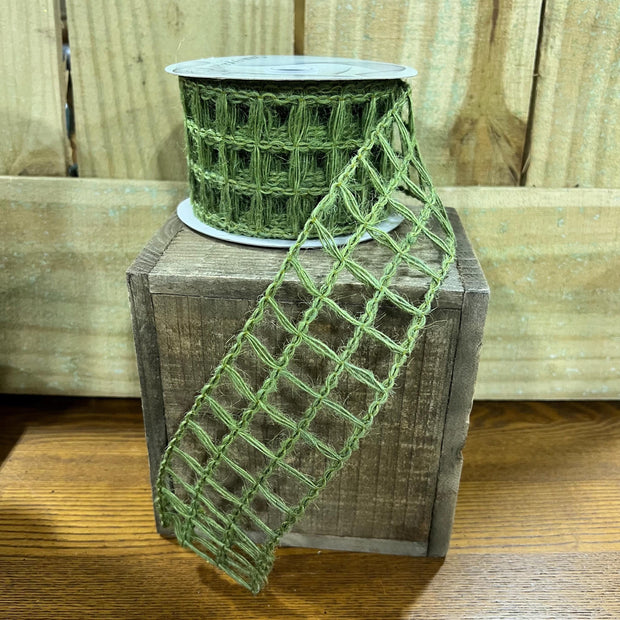 2.5" x 10Y moss green jute nettingWired Ribbon, wreath making supplies, everyday ribbon, green ribbon, RG12112Y - MBcraftssupplyco