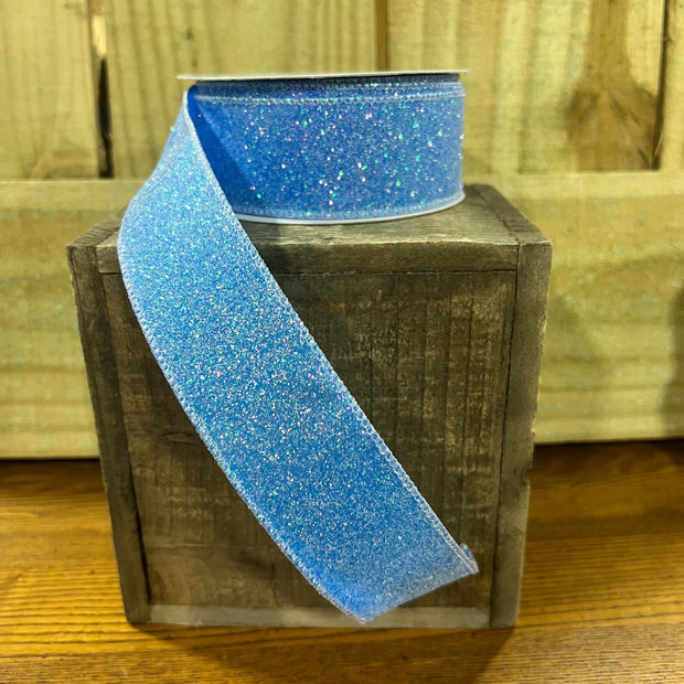 1.5" x 10Y iridescent blue shimmer Wired Ribbon, wreath making supplies, summer ribbon, patriotic ribbon, RGA181603 - MBcraftssupplyco