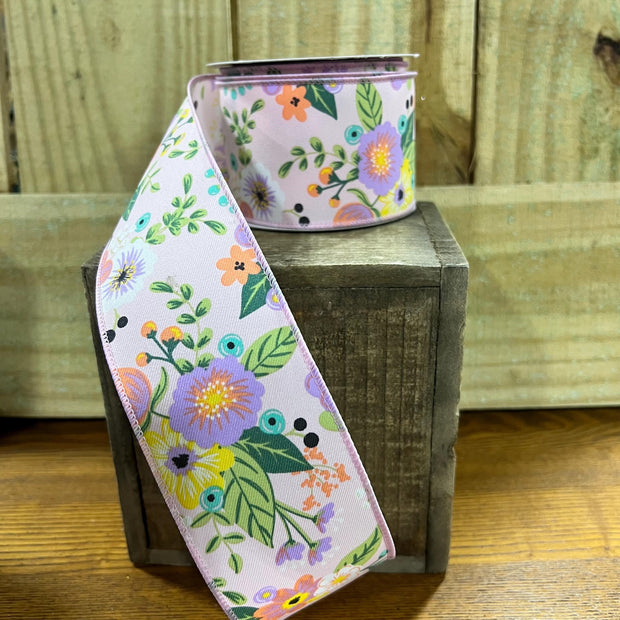 2.5" x 10Y spring floral Wired Ribbon, wreath making supplies, summer ribbon, floral ribbon, RGE113315 - MBcraftssupplyco