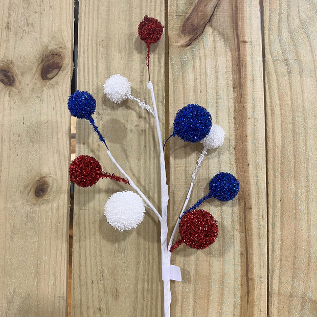 26" patriotic tinsel Ball Spray, wreath embellishment, usa decor, Patriotic Spray, XX8659P9 - MBcraftssupplyco