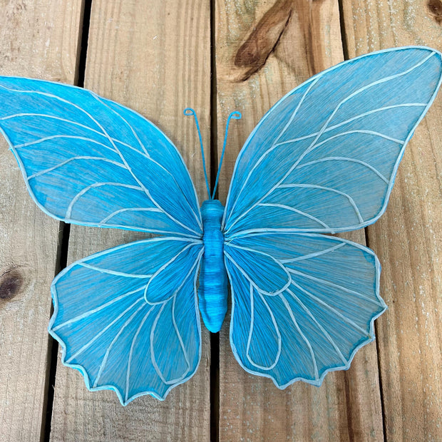 15.75"L Small blue Butterfly w/ clip round wing , Summer wreath attachment, wreath enhancement, butterfly embellishment, MB983099BLRW - MBcraftssupplyco