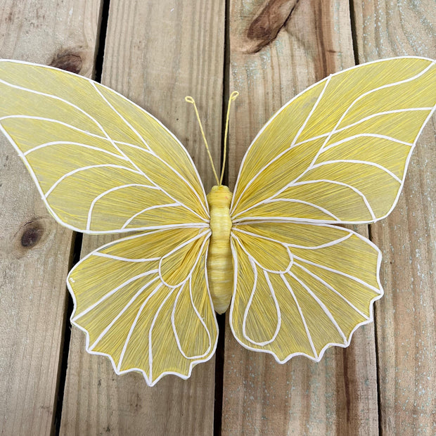15.75"L Small yellow Butterfly w/ clip round wing , Summer wreath attachment, wreath enhancement, butterfly embellishment, MB983099YWRW - MBcraftssupplyco