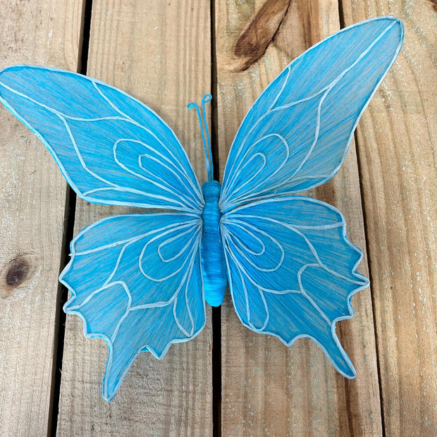15.75"L Small blue Butterfly w/ clip pointed wing , Summer wreath attachment, wreath enhancement, butterfly embellishment, MB983099BLPW - MBcraftssupplyco
