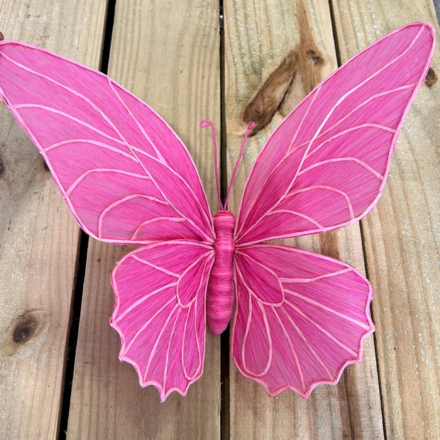 15.75"L Small pink Butterfly w/ clip round wing , Summer wreath attachment, wreath enhancement, butterfly embellishment, MB983099PKRW - MBcraftssupplyco