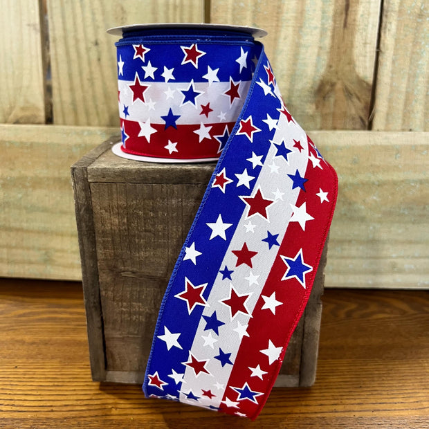 2.5" x 10Y patriotic stars Wired Ribbon, wreath making supplies, Patriotic ribbon, RGE163627 - MBcraftssupplyco