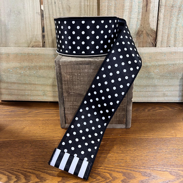 2.5” by 10y double sided black and white designer ribbon, black ribbon, designer ribbon, Wreath making supply, LX305602 - MBcraftssupplyco