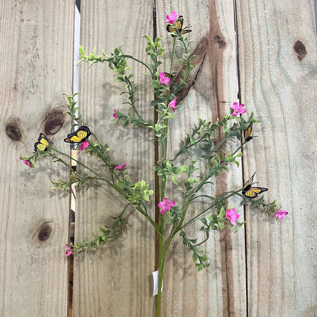 29" mini pink flowers and butterfly stem , wreath embellishment, spring floral, FH8160T8 - MBcraftssupplyco