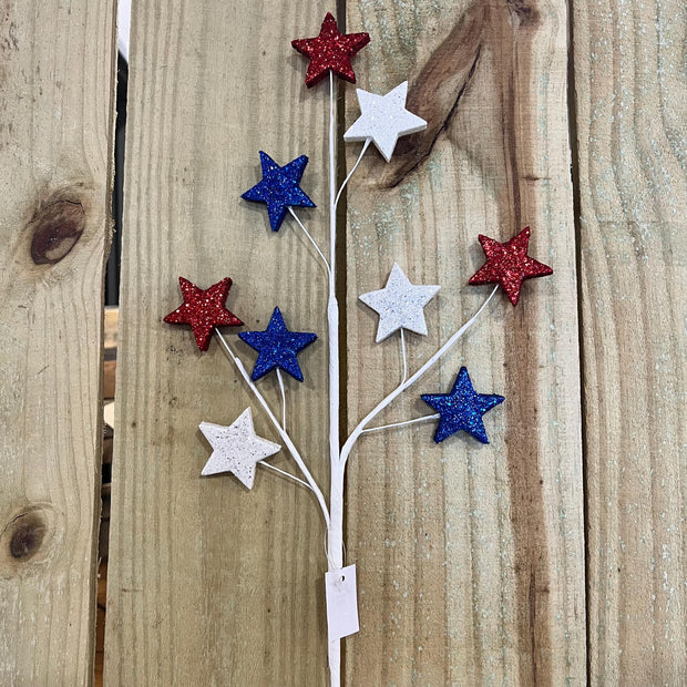 23"L Patriotic stars pick, Pastriotic firework spray, Wreath embellishment, HJ1072 - MBcraftssupplyco