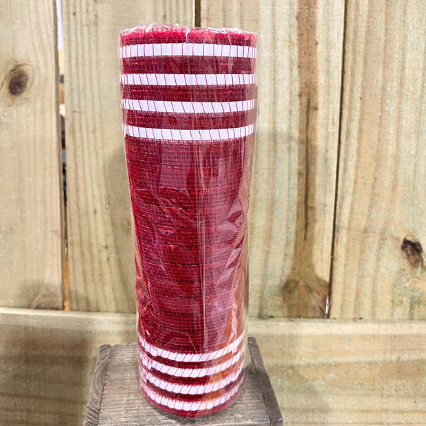 10" x 10Y red with white foil boarder mesh , wreath making supplies, wreath design materials, RY851649 - MBcraftssupplyco
