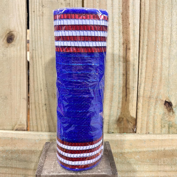 10" x 10Y royal blue with red and white foil boarder mesh , wreath making supplies, wreath design materials, RY8515D1 - MBcraftssupplyco