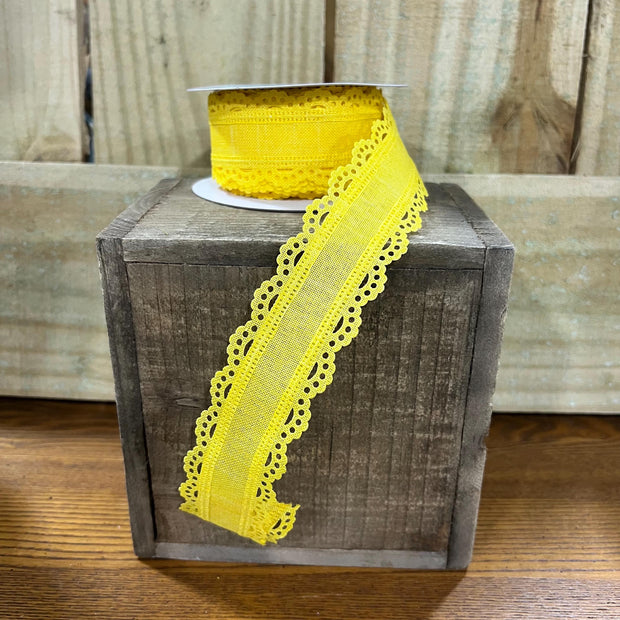 1.5" x 10Y yellow scallop Wired Ribbon, wreath making supplies, summer ribbon, spring ribbon, RGC13028N - MBcraftssupplyco