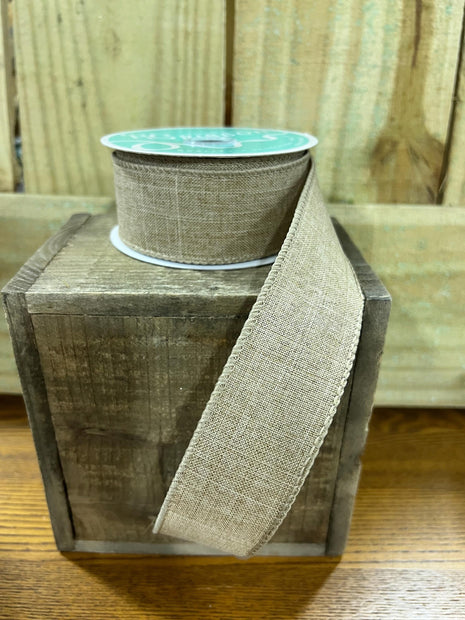 1.5" x 10Y tan canvas Wired Ribbon, wreath making supplies, summer ribbon, spring ribbon, RG1278R2 - MBcraftssupplyco