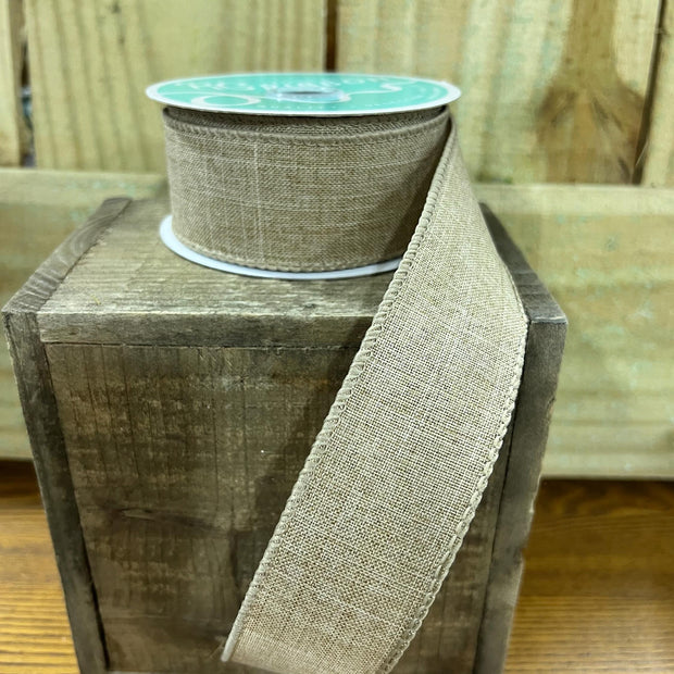 1.5" x 10Y tan canvas Wired Ribbon, wreath making supplies, summer ribbon, spring ribbon, RG1278R2 - MBcraftssupplyco