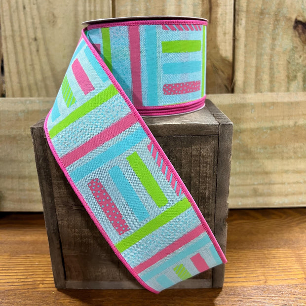 2.5" x 10Y ice blue brush stroke Wired Ribbon, wreath making supplies, spring ribbon, purple ribbon, RGC1315RM - MBcraftssupplyco