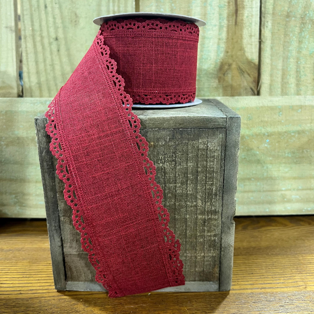 2.5" x 10Y burgundy scallop Wired Ribbon, wreath making supplies, summer ribbon, patriotic ribbon, RGC130305 - MBcraftssupplyco