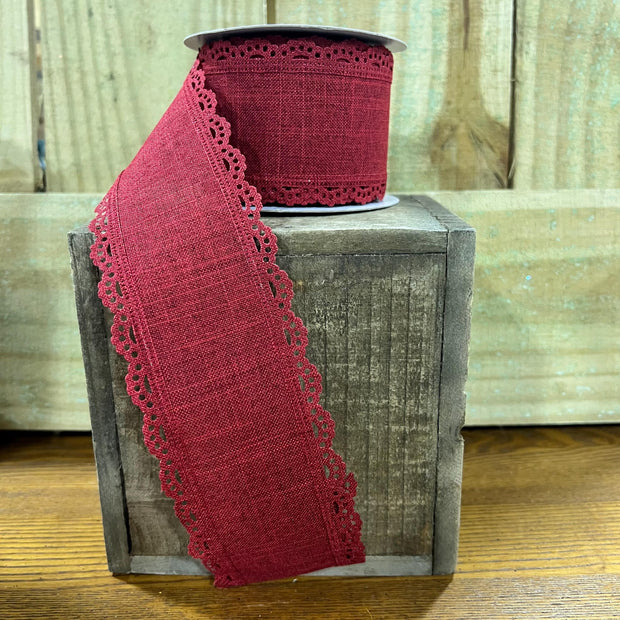 2.5" x 10Y burgundy scallop Wired Ribbon, wreath making supplies, summer ribbon, patriotic ribbon, RGC130305 - MBcraftssupplyco
