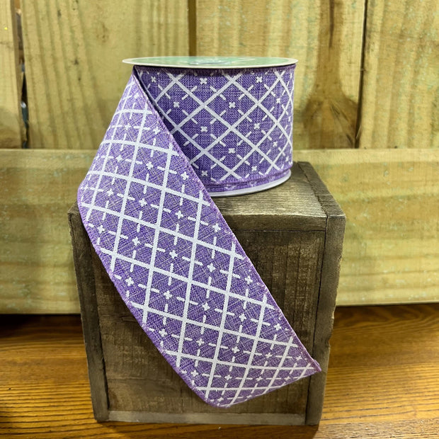 2.5" x 10Y lavender argyle Wired Ribbon, wreath making supplies, spring ribbon, purple ribbon, RG0190213 - MBcraftssupplyco