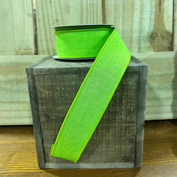 1.5" x 10Y lime green canvas Wired Ribbon, wreath making supplies, summer ribbon, spring ribbon, RG1278E9 - MBcraftssupplyco