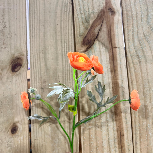 21" orange Ranunculus Stem , wreath embellishment, spring floral, 63328OR - MBcraftssupplyco