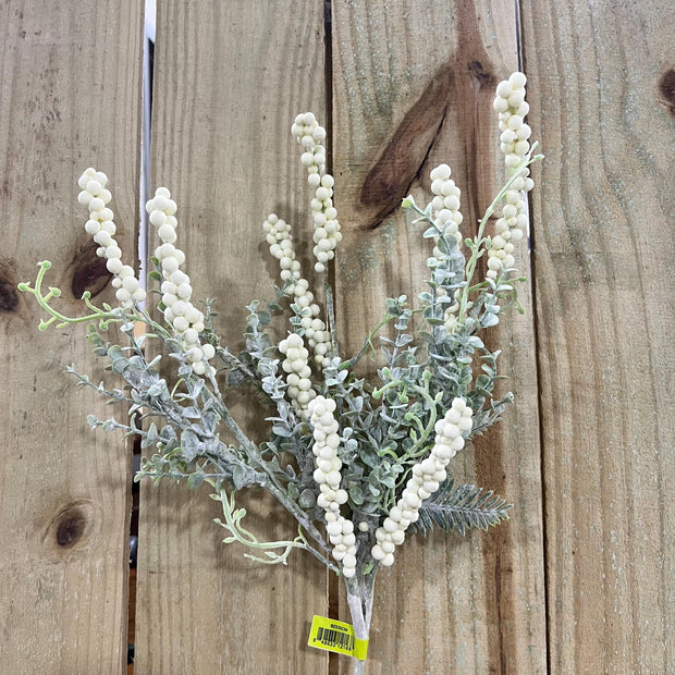20" cream berry leaf Bush , wreath embellishment, greenery spray, 62335CM - MBcraftssupplyco