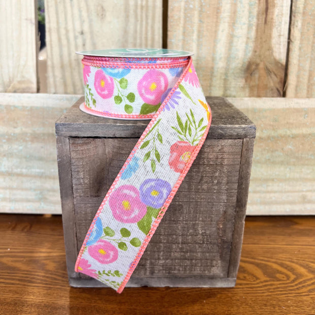 1.5" x 10Y summer wildflower Wired Ribbon, wreath making supplies, summer ribbon, RGA174982 - MBcraftssupplyco