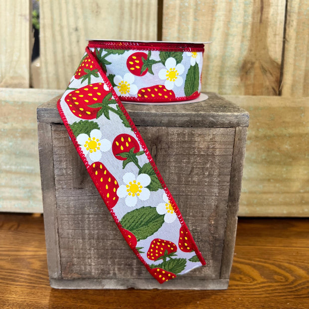 1.5" x 10Y strawberry Wired Ribbon, wreath making supplies, summer ribbon, RGA118327 - MBcraftssupplyco