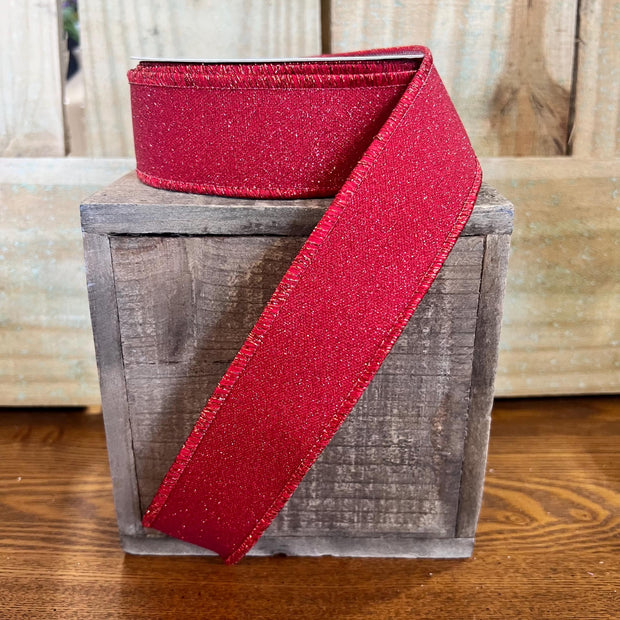 1.5" by 10y red crystal shine glitter Wired Ribbon, wreath making supplies, everyday ribbon, Christmas ribbon, RGE178924 - MBcraftssupplyco