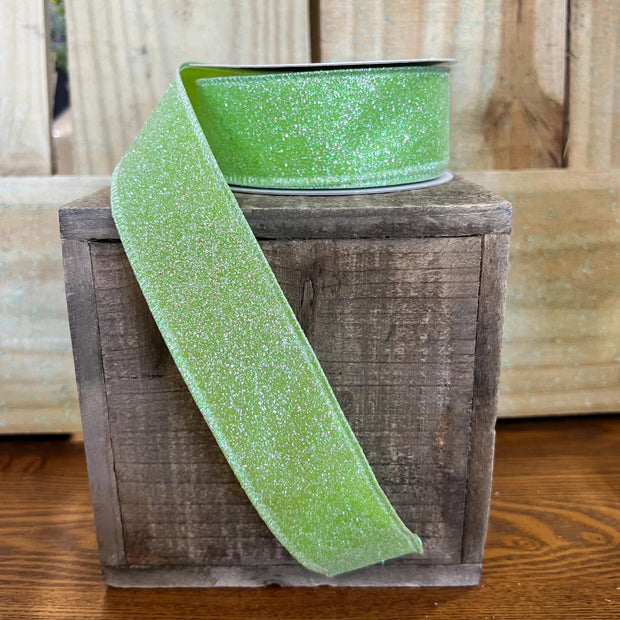 1.5" x 10Y line green glitter Wired Ribbon, wreath making supplies, everyday ribbon, RGA181633 - MBcraftssupplyco